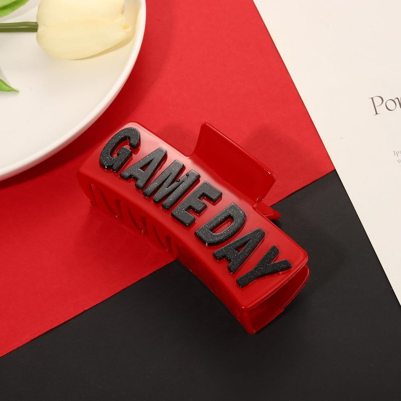 فالين مشبك شعر فالين ليوم المباراة للنساء، 4 بوصات، مشبك شعر رياضي لكرة القدم، أحمر وأسود، مشبك شعر أكريليك، إكسسوارات شعر لأمهات لاعبي كرة القدم، ملابس يوم المباراة، هدايا حفلات رياضية - Image 3